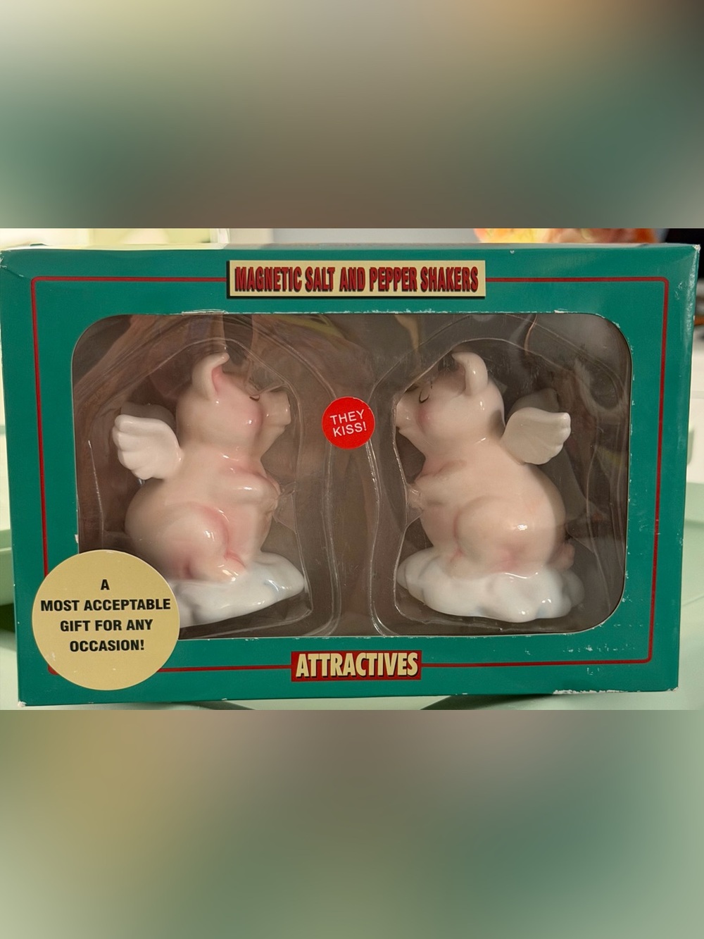 Kissing angel pigs magnetic salt & pepper shakers. NIB